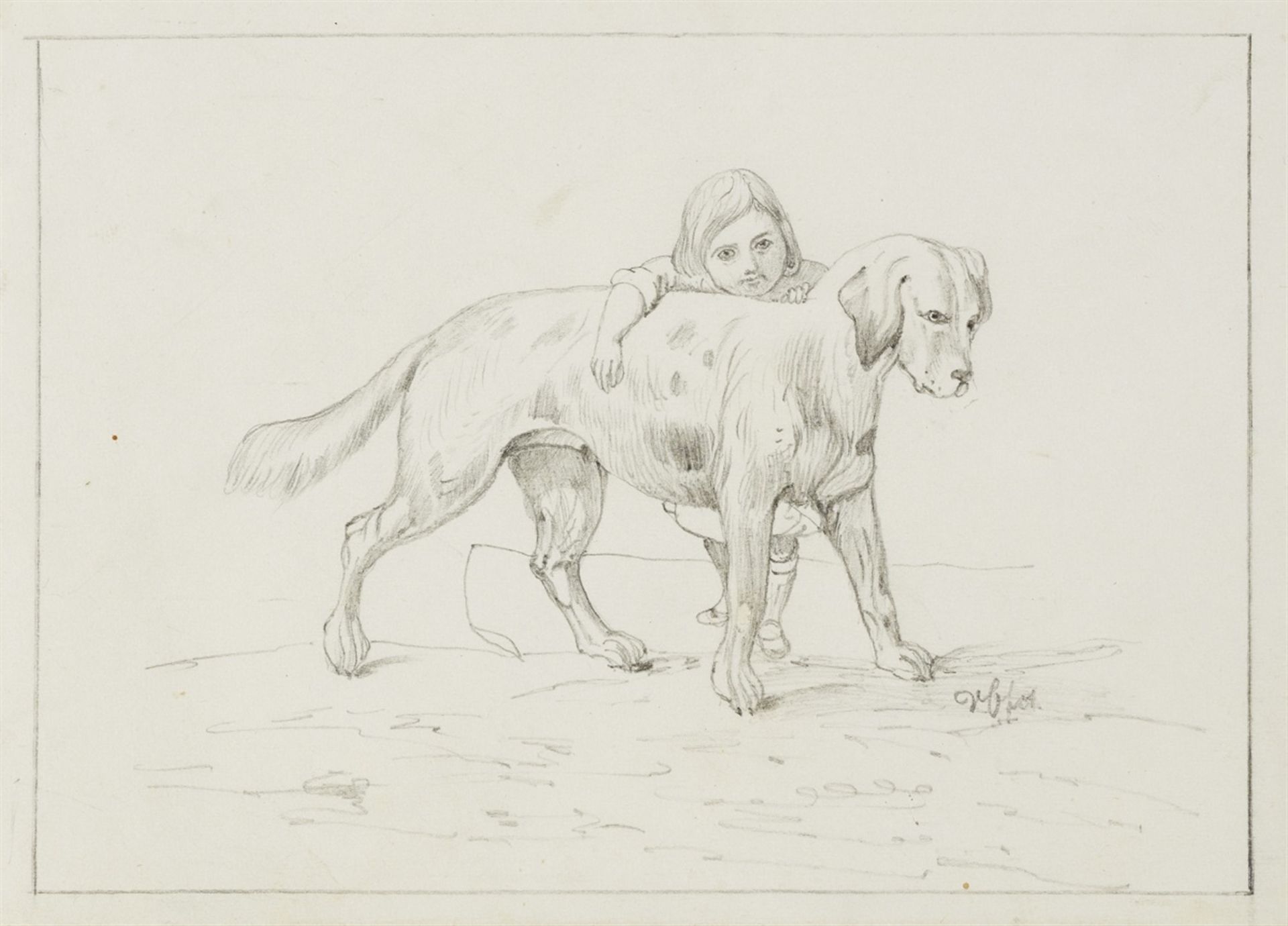 Carl Philipp Fohr, attributed toBest FriendsPencil on paper, mounted on a thin cardboard. 10.1 x