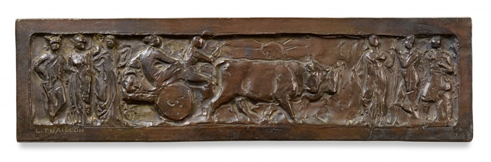 Allegorical bronze reliefs representing war and agriculture by Louis Tuaillon (1862 Berlin -1919)