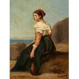 Jean Baptiste Camille CorotYoung Woman with a MandolinOil on canvas. 33.5 x 26 cm.Signed lower