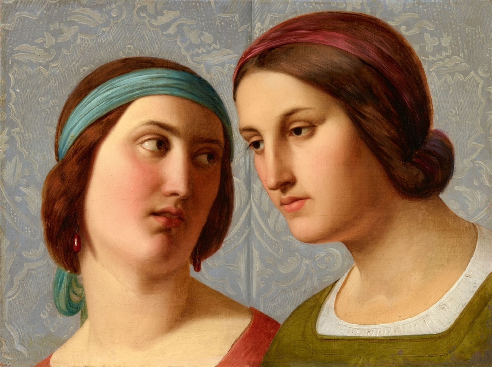 Franz IttenbachTwo female heads (The Sisters)Oil on canvas (edges relined). 30.5 x 40 cm.