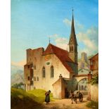 Michael NeherView of Rattenberg in TyrolOil on canvas. 27 x 21.5 cm.Inscribed on the verso of the