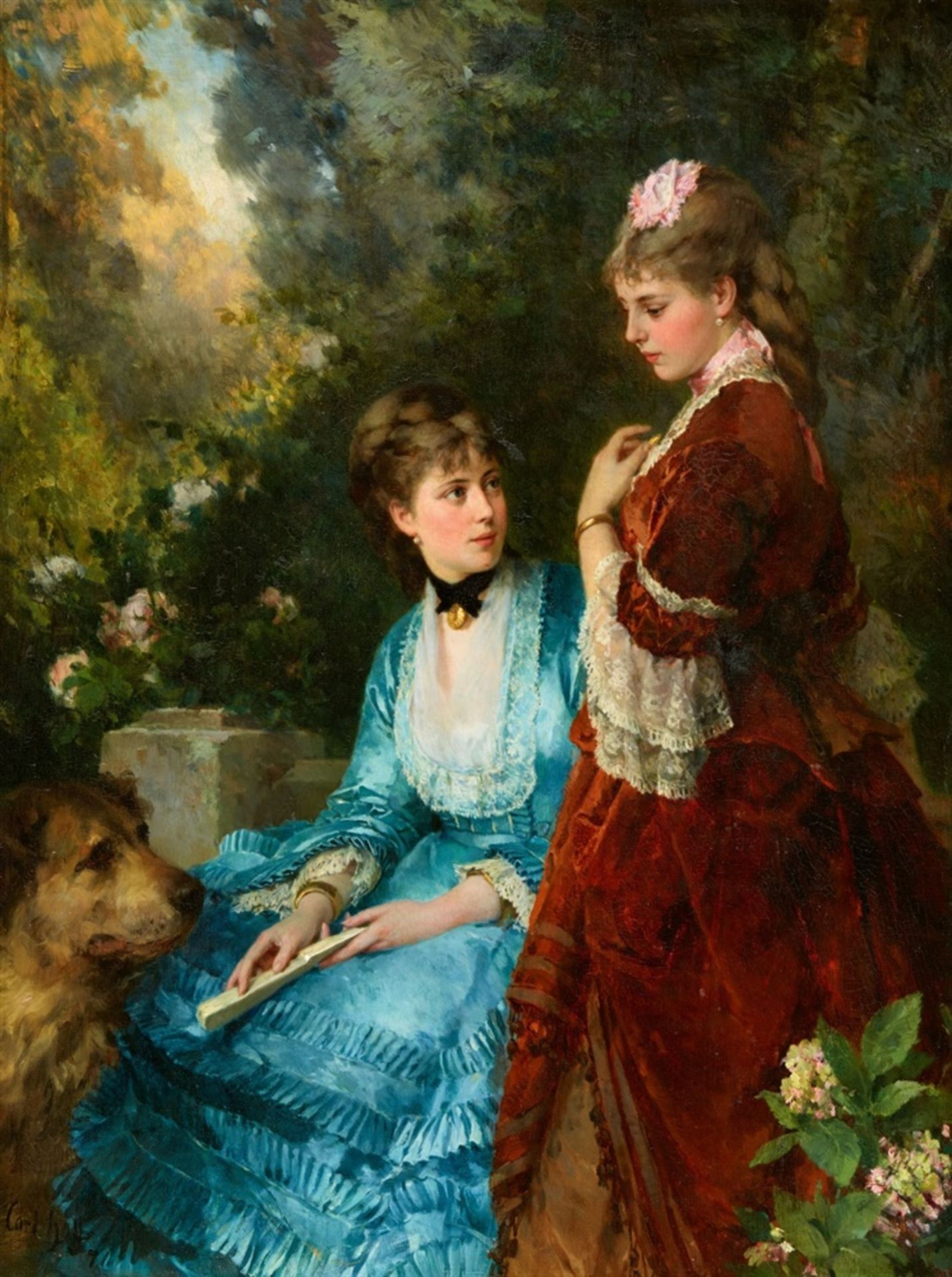 Carl Heinrich HoffAndreas Achenbach's Daughters Emma and LucieOil on panel.. 78.5 x 59.5 cm.Signed