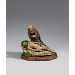 A Cologne carved wooden pietà group, around 1480/1490Carved in the round, the reverse only partially