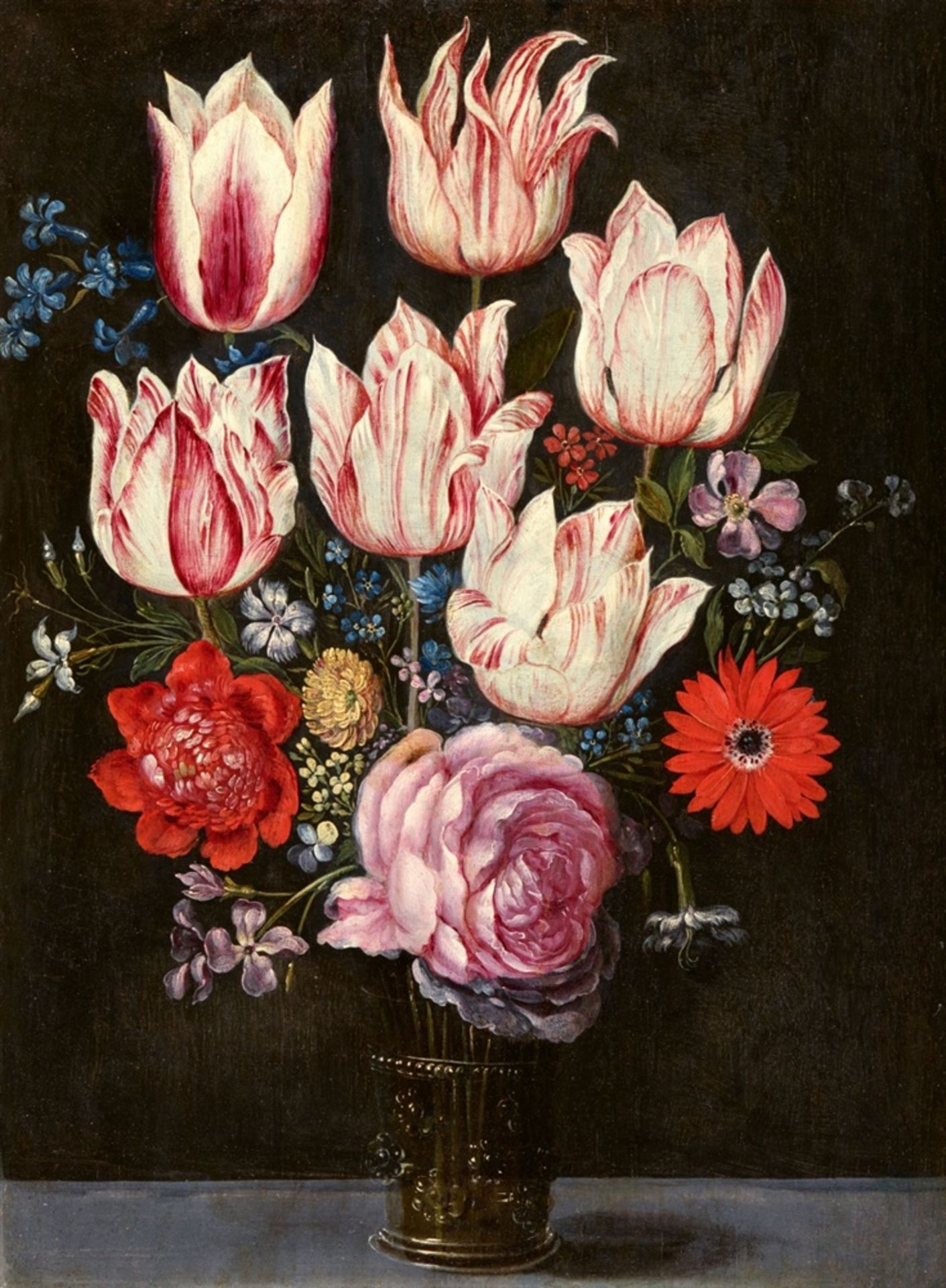 Philipp Marlier and workshop, attributed toFlower Still Life with Tulips in a Glass VaseOil on