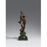 A 17th century Italian bronze figure of ZeusCast in the round with old patina.. A nude figure of the
