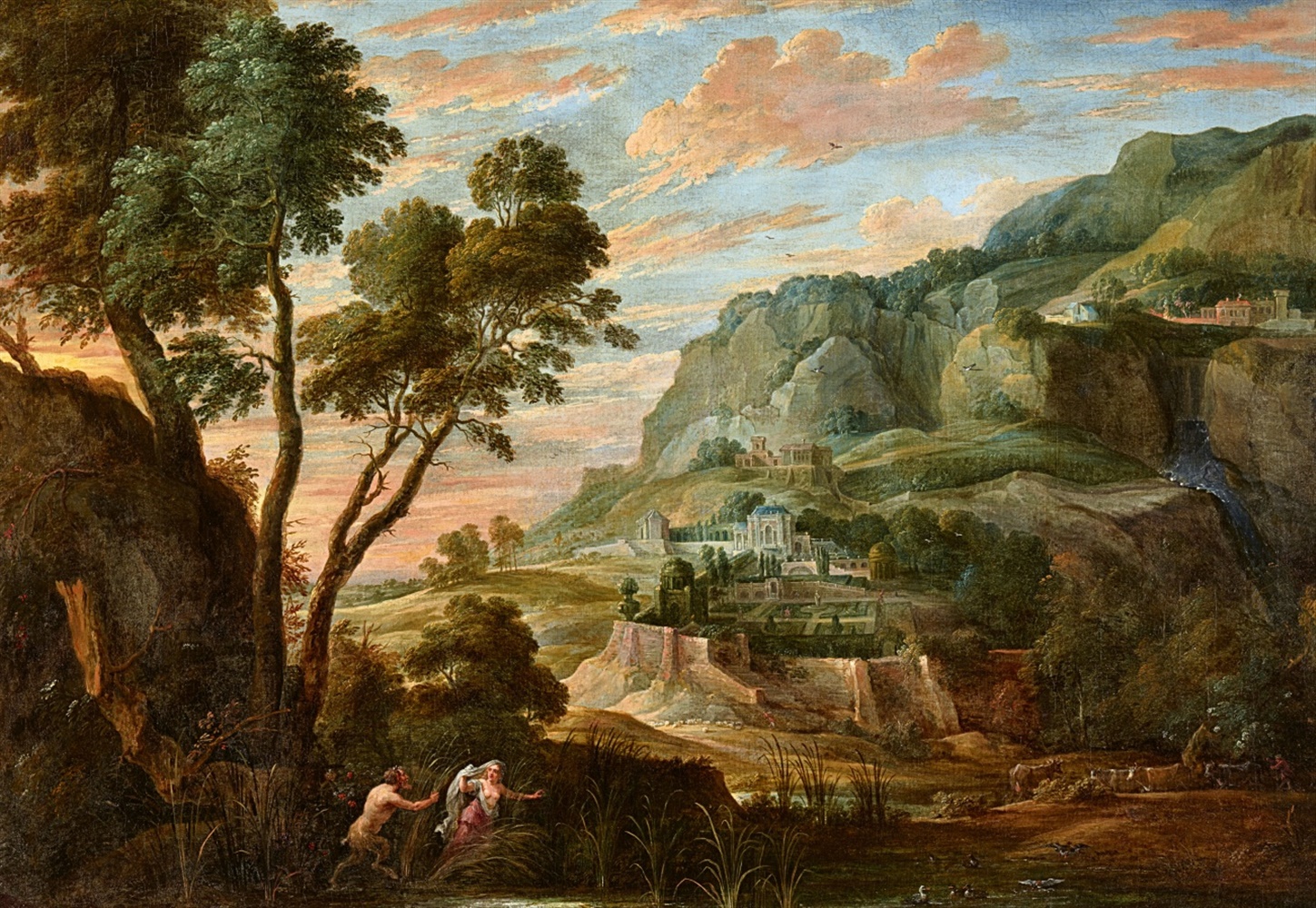 David Teniers the YoungerPanoramic Mountain Landscape with Pan and SyrinxOil on canvas (relined).