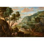 David Teniers the YoungerPanoramic Mountain Landscape with Pan and SyrinxOil on canvas (relined).