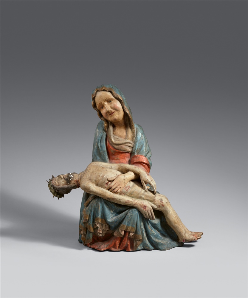 A carved wooden pietà group, presumably Central Rhine Region, first half 15th centuryCarved three-