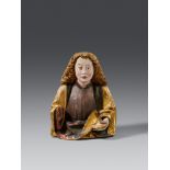 A carved wooden figure of Saint John, presumably Swabian, around 1500Presumably limewood, carved