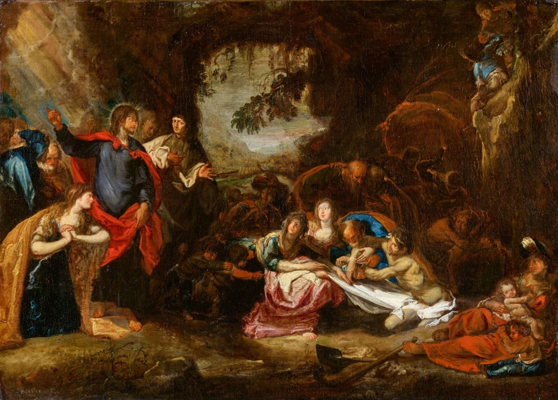 Simon de VosAuferweckung des LazarusOil on canvas (relined). 55 x 76 cm.Signiert unten links: s d