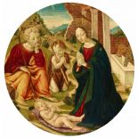 Maestro del Tondo BorgheseThe Adoration of the ChildOil on panel (parquetted). Diameter 85 cm.