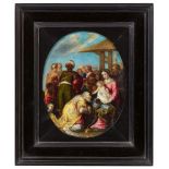 Flemish School 17th centuryThe Adoration of the MagiOil on copper. 22.5 x 18 (oval).