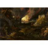 Monogramist HRA Landscape at Night with a burning CityOil on slate. 21.5 x 31.5 cm.Monogrammed and