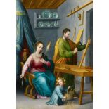 Sigismondo LaireThe Virgin and Child with Saint Joseph as a CarpenterOil on copper. 26 x 19 cm.