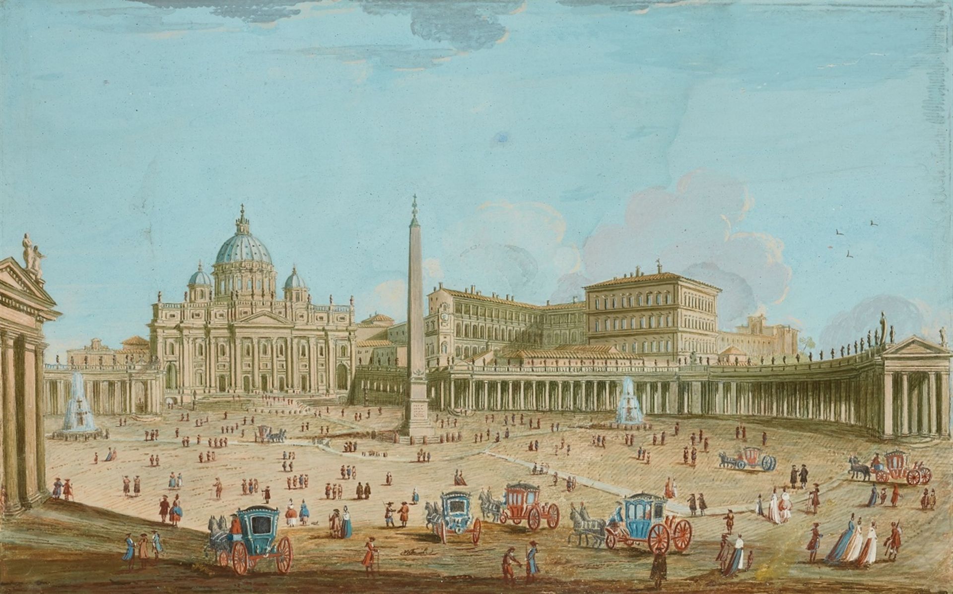 Francesco Panini, attributed toSaint Peter's Square in RomeGouache on paper, mounted on laid paper..