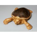 Monumental model of a turtleLife-sized model of a giant turtle; the head and legs made from gilded