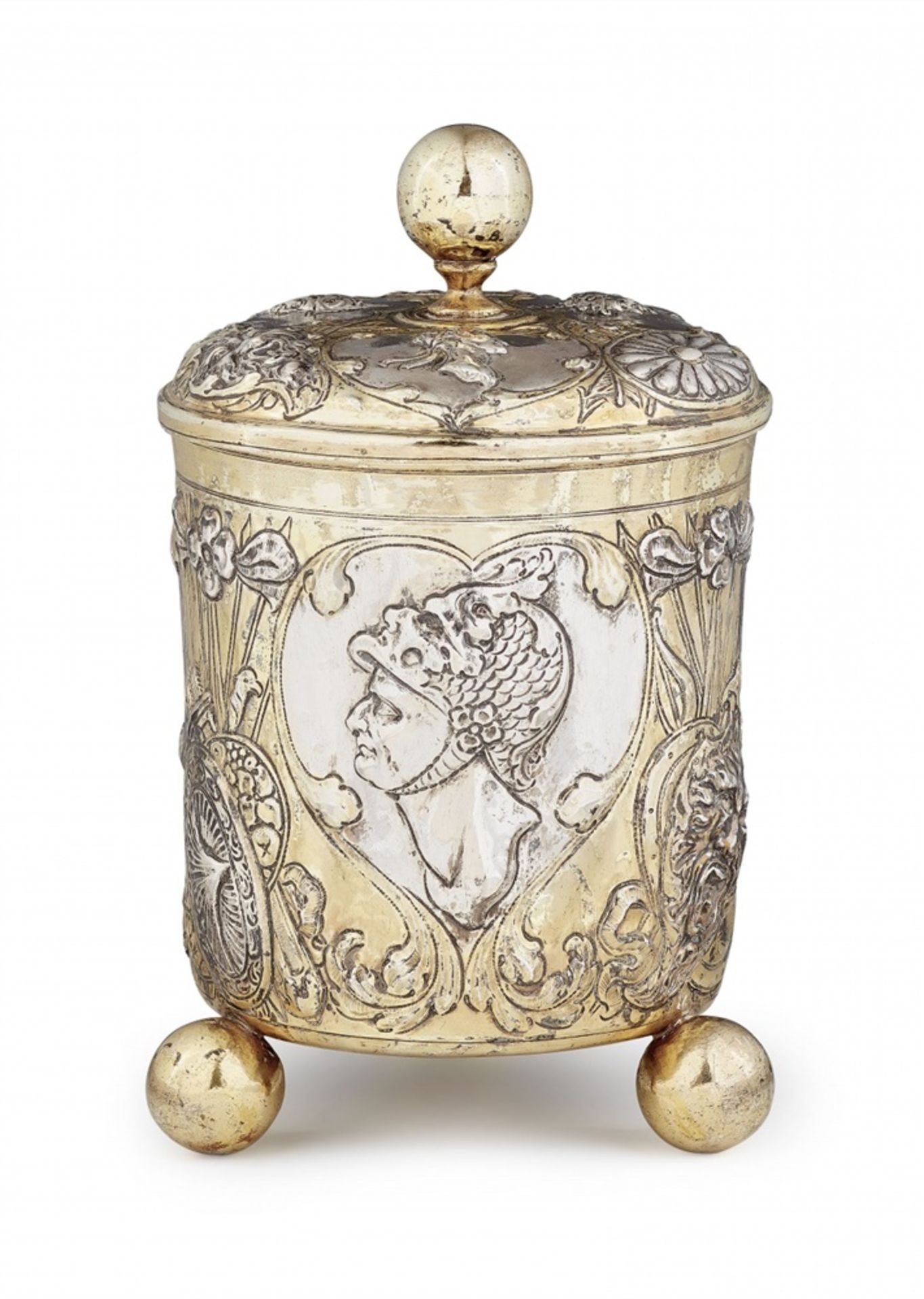 A large Augsburg silver beaker with portraits of emperorsSilver; partly gilded. Parcel-gilt silver