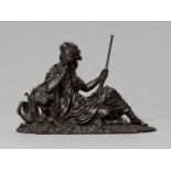 A bronze figure of a river goddessCast bronze with dark brown patina. Cast in the round from two