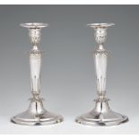 A pair of Mainz silver candlesticksSilver. Tapering column shafts resting on oval bases. Stamps: