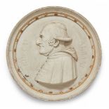 Portrait of Cardinal Giuseppe Andrea AlbaniKalkstein, Vergoldung. A gilt limestone tondo with a