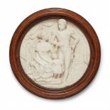 Two white marble tondi for Napoleon IIIRound relief plaques depicting a group portrait of "La