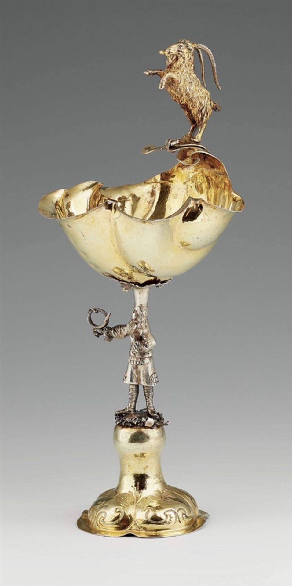 An Augsburg silver shell chaliceSilver; gold-plated. Silver-gilt chalice with a domed quatrefoil