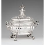 A large Riga silver tureenSilver; gold-plated inside. A large fluted oval tureen with gilt