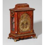 A rare bracket clock made for the Ottoman marketRed lacquer and gilding on hardwood/oak corpus,