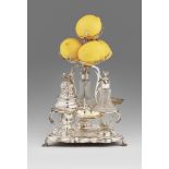 An Augsburg Rococo silver cruet setSilver; glass flacons. Silver cruet set with two silver mounted