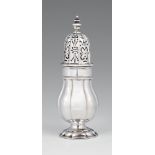 A Celle silver sugar casterSilver. Pear-form caster on a square foot. Engraved on the display side