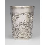 A Leipzig Baroque silver beakerSilver; gilded inside. Tapering cylindrical beaker with gilt