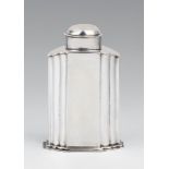 An Augsburg silver tea caddySilver Rectangular caddy with a sliding lock in the underside and a slip