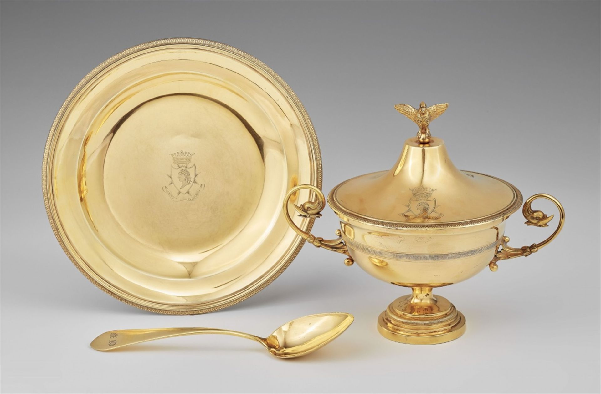 A Florentine silver travel dinner set made for Marchese PucciSilver-gilt set consisting of an