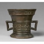 An Utrecht mortar dated 1541Golden brown cast bronze with dark brown patina. Of tapering form with a