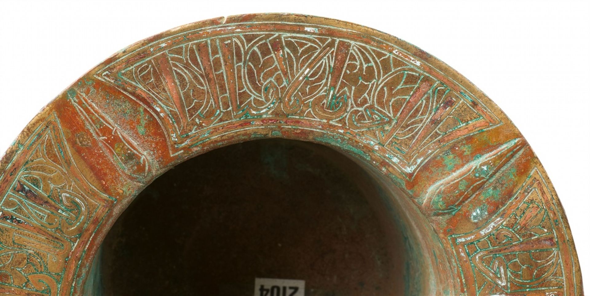 An important Iranian mortarCast bronze with high copper content, copper inlays, brownish red patina, - Bild 3 aus 6