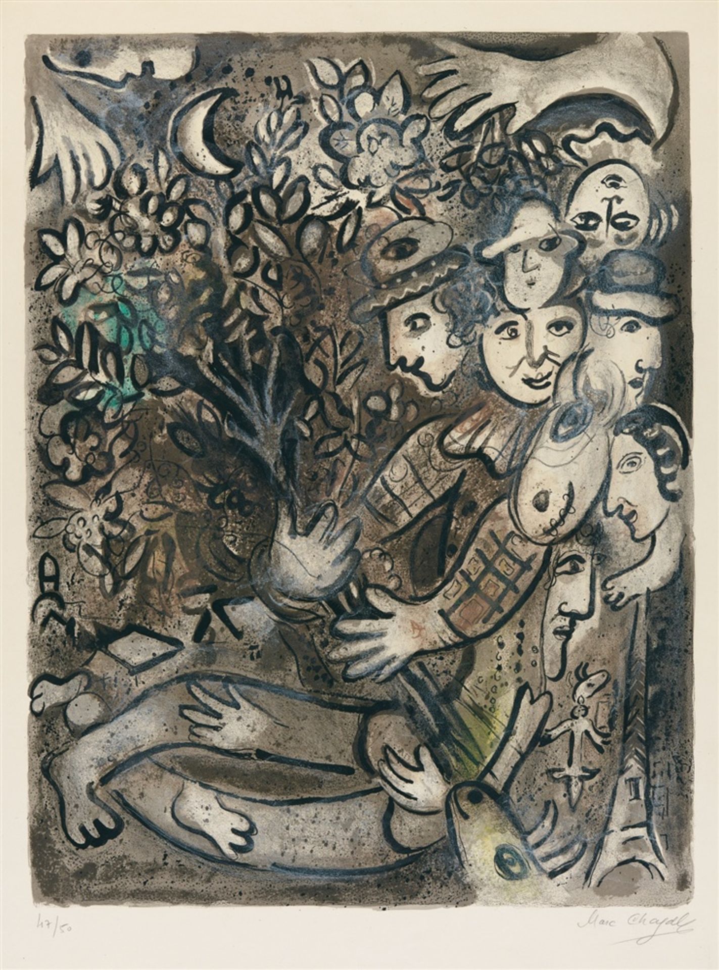 Marc ChagallLa famille d'arlequinOriginal-Farblithographie auf Velin mit Wasserzeichen "BFK" 67 x