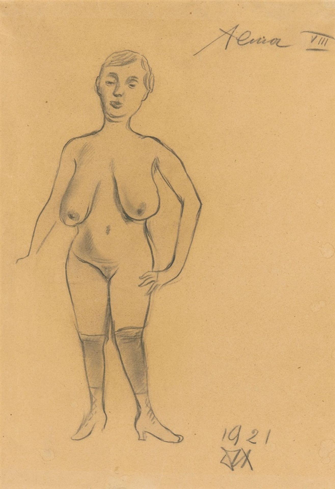 Otto DixAlma VIIIBleistift, teils gewischt, auf bräunlichem Velin 46,4 x 33,4 cm Unter Glas gerahmt.
