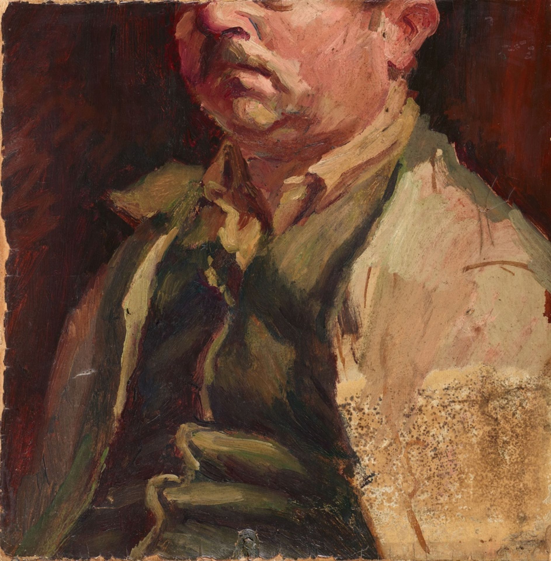 Ludwig MeidnerStillleben. Verso: Selbstporträt (Fragment)Öl auf Malpappe 45 x 43,6 cm Gerahmt. - Bild 2 aus 2
