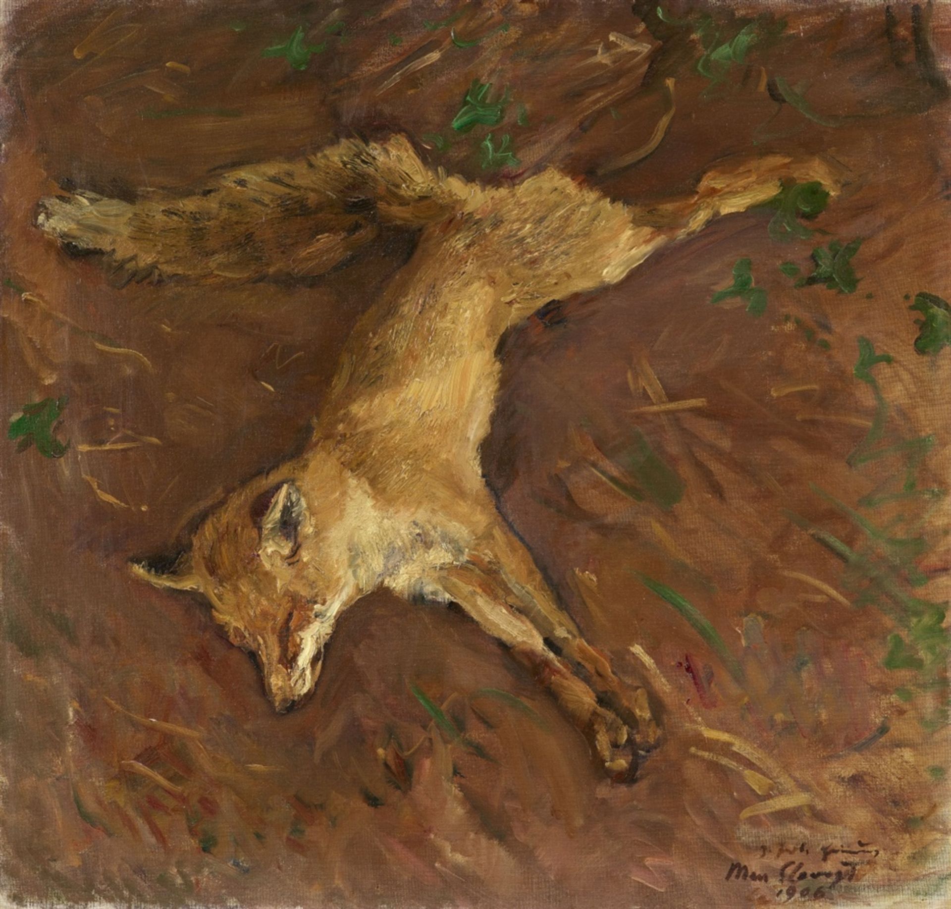 Max SlevogtToter FuchsÖl auf Leinwand 80,5 x 83 cm gerahmt. Unten rechts dunkelbraun signiert,