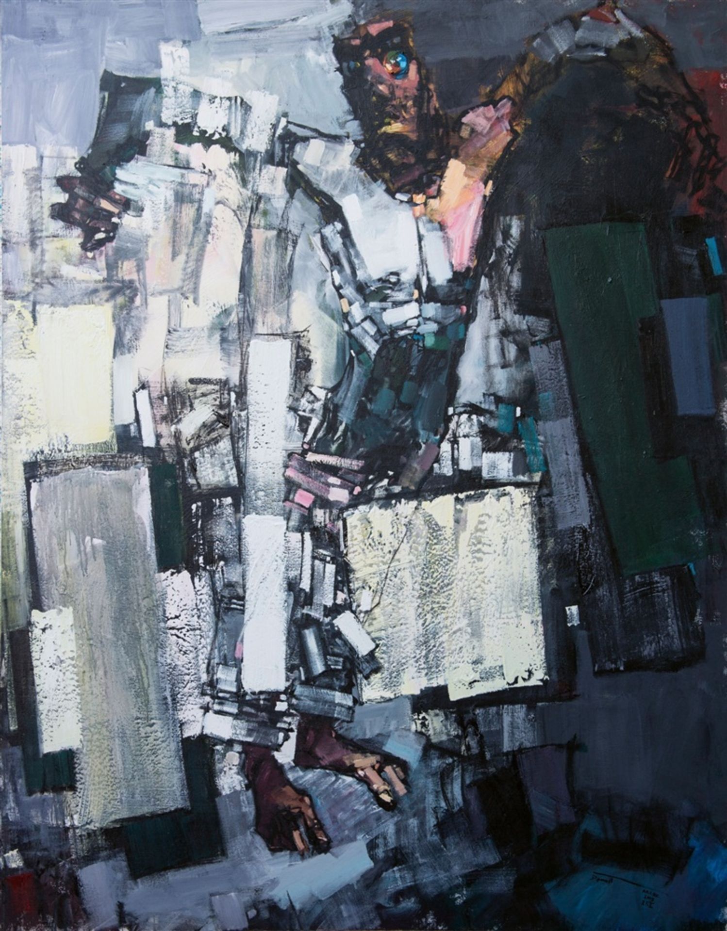 Dawit AbebeOhne Titel (In Between I)Acryl, collagiert, auf Leinwand 180 x 140 cm. Signiert und