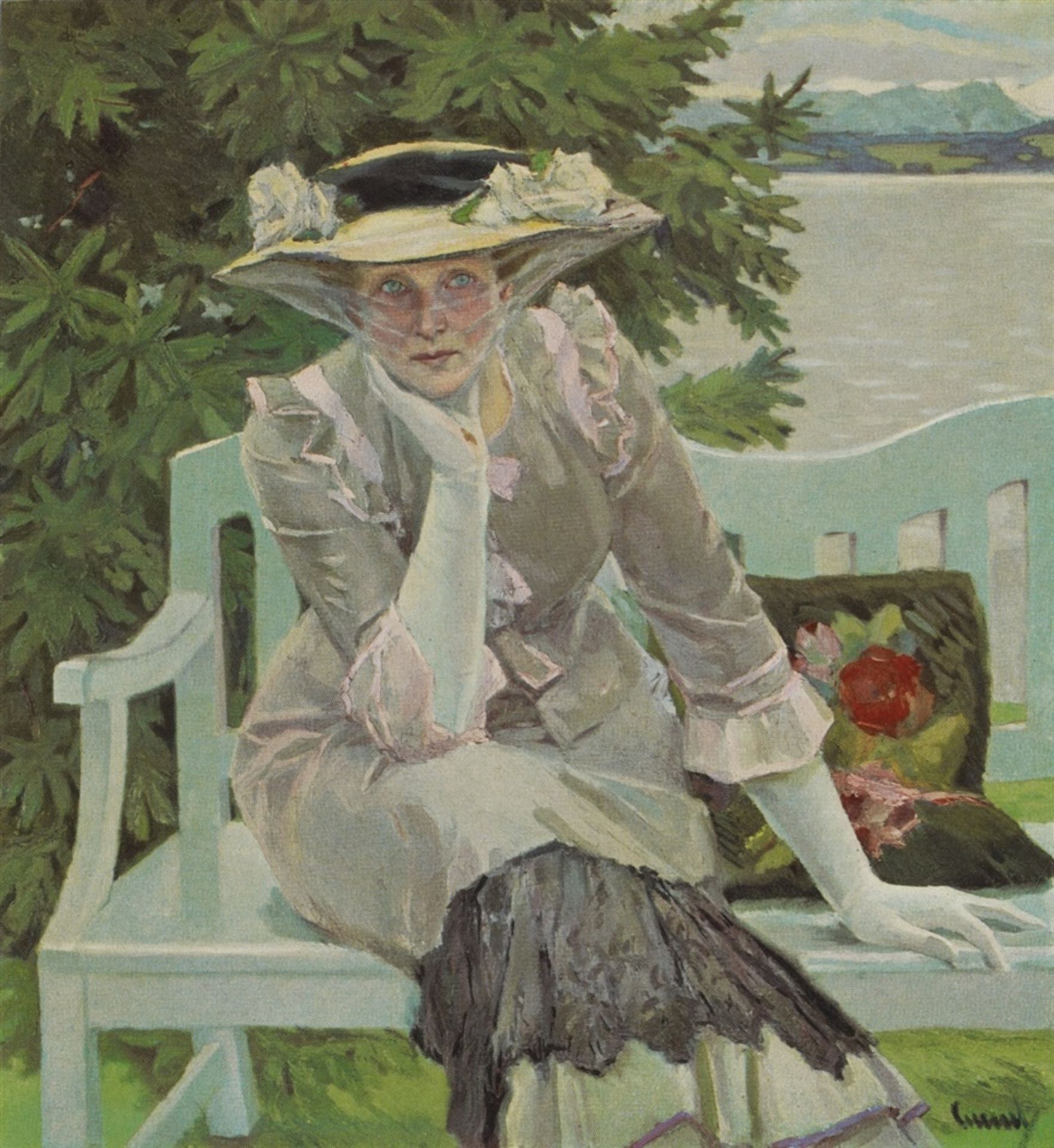 Edward CucuelTräumerei (Damenbildnis)Öl auf Leinwand 66,5 x 60,5 cm Gerahmt. Unten rechts blau - Bild 2 aus 2