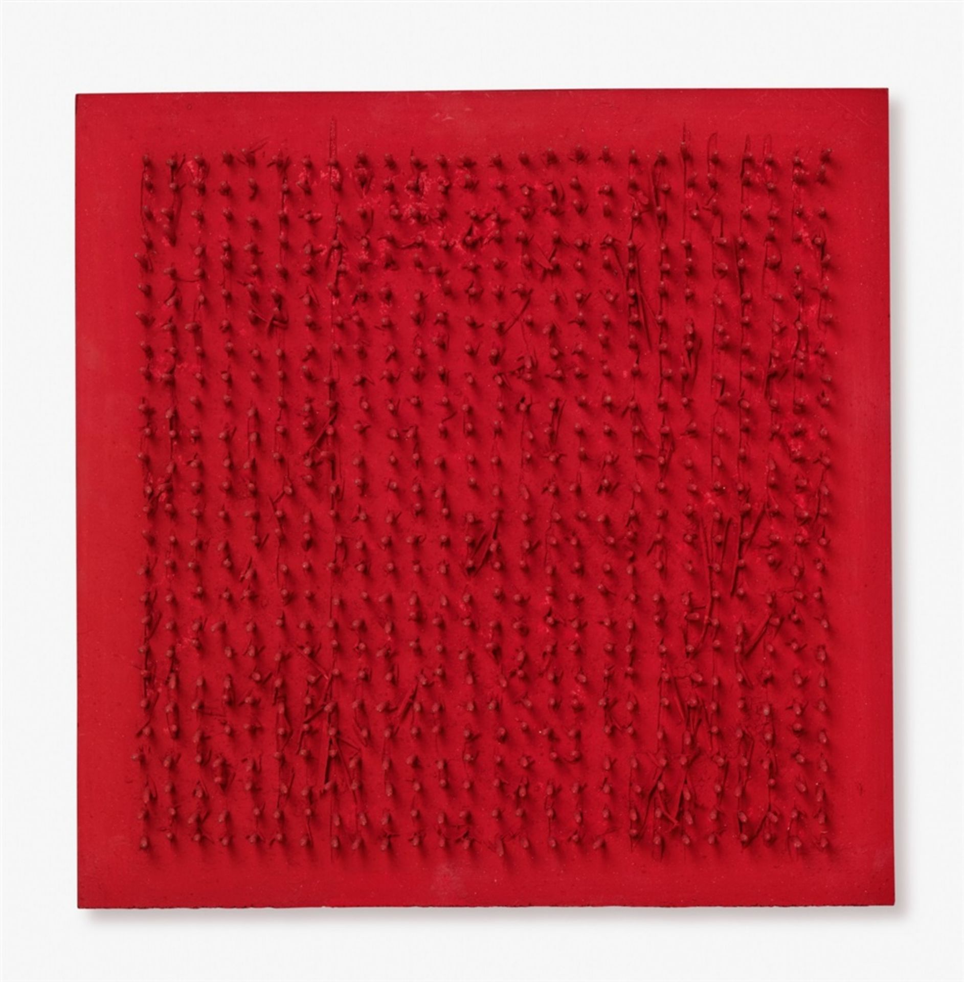 Bernard AubertinTableau clousAcryl auf Nägel auf Holz 30 x 30 x 4,5 cm. Gerahmt. Rückseitig auf