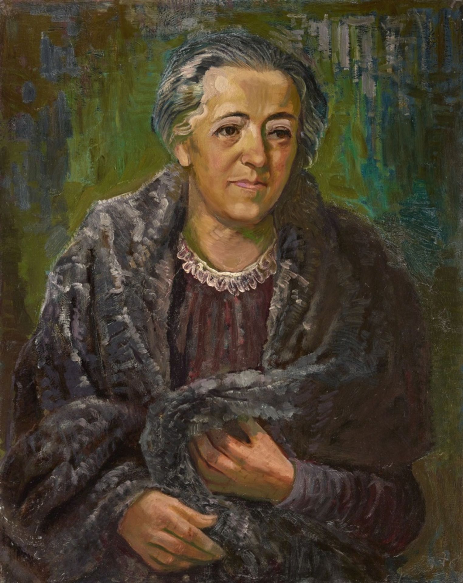 Otto DixBildnis Frau Elisabeth AscherÖl auf Holz 80,5 x 64 cm In vom Künstler bemalten Rahmen. Unten