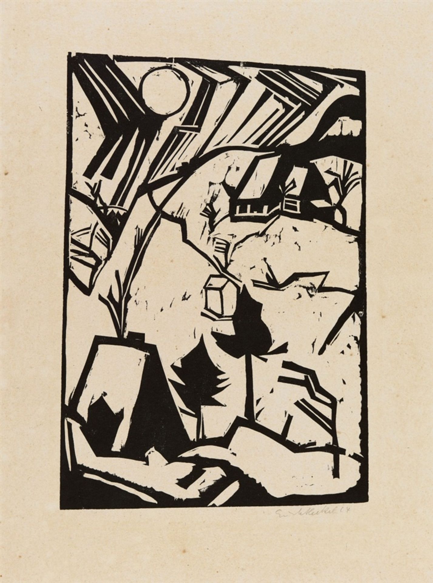 Erich HeckelSchneetreibenOriginal-Holzschnitt auf faserhaltigem Bütten 41,1/43,6 x 28,5/29,4 cm (