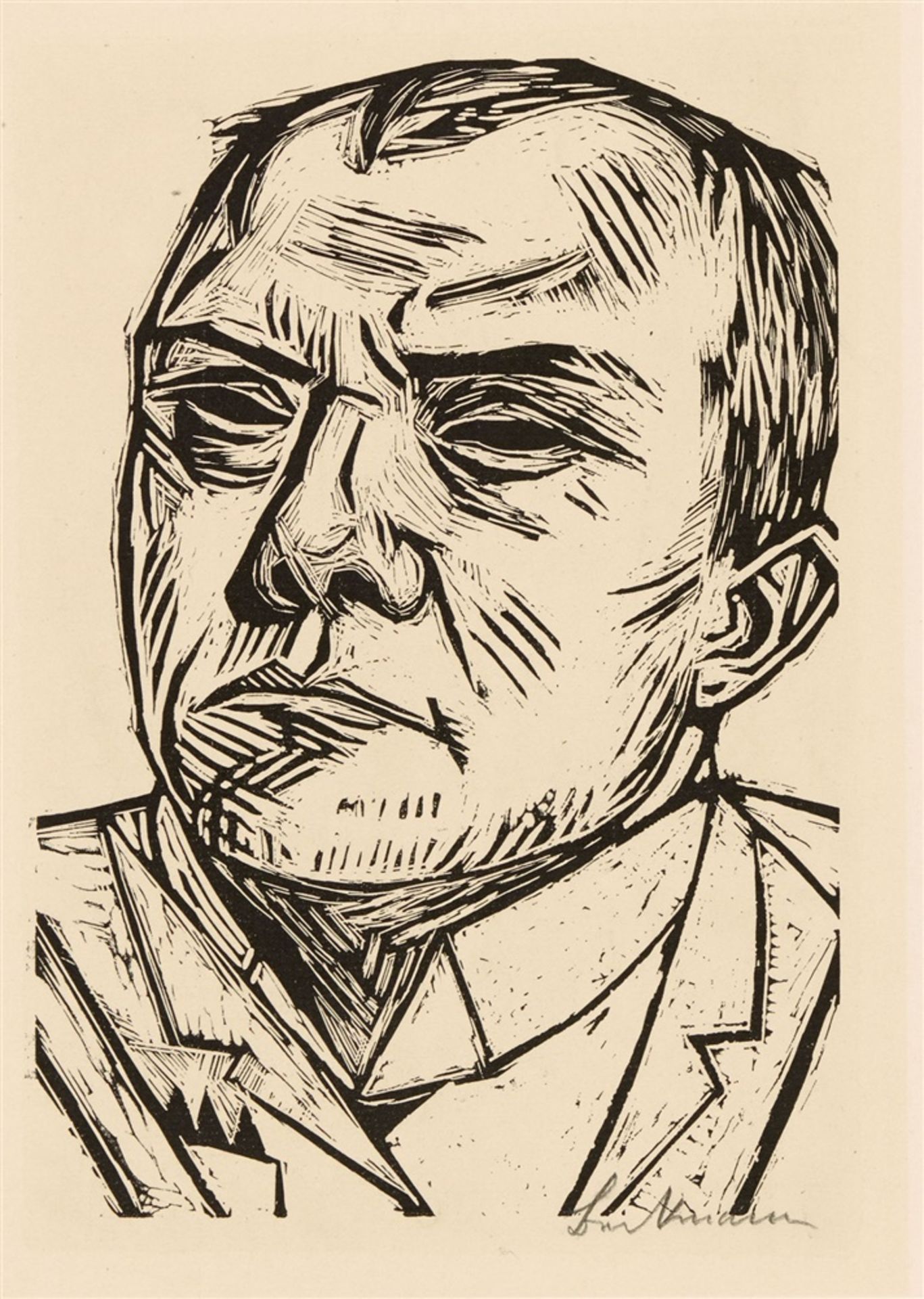 Max BeckmannSelbstbildnisOriginal-Holzschnitt auf cremefarbenem Büttenpapier 22,5 x 15,5 cm (50,5