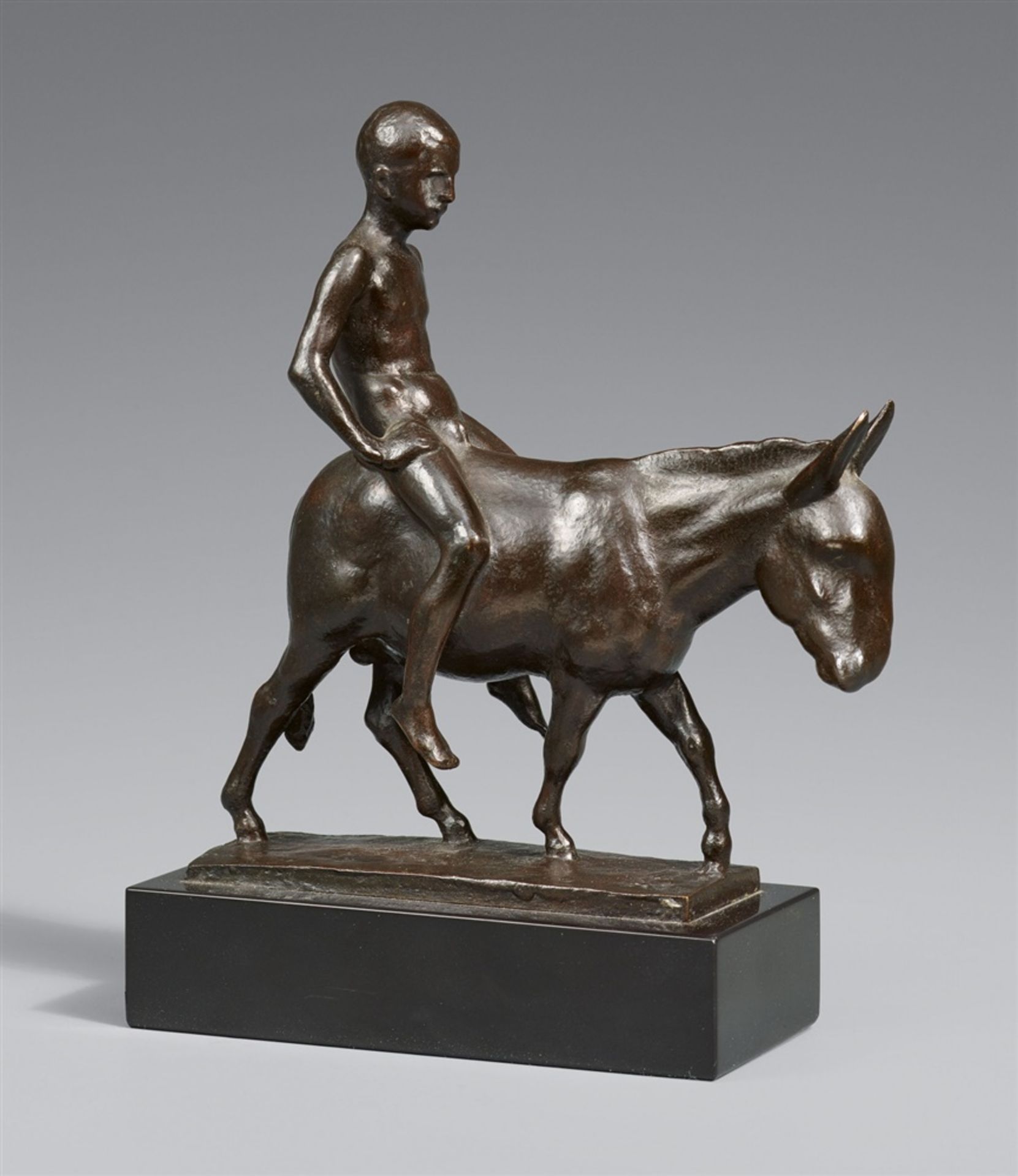 August GaulEselreiter, kleinBronze Höhe 16,2 cm. Auf Marmorsockel (3 x 13 x 6 cm) montiert Auf der - Bild 2 aus 2