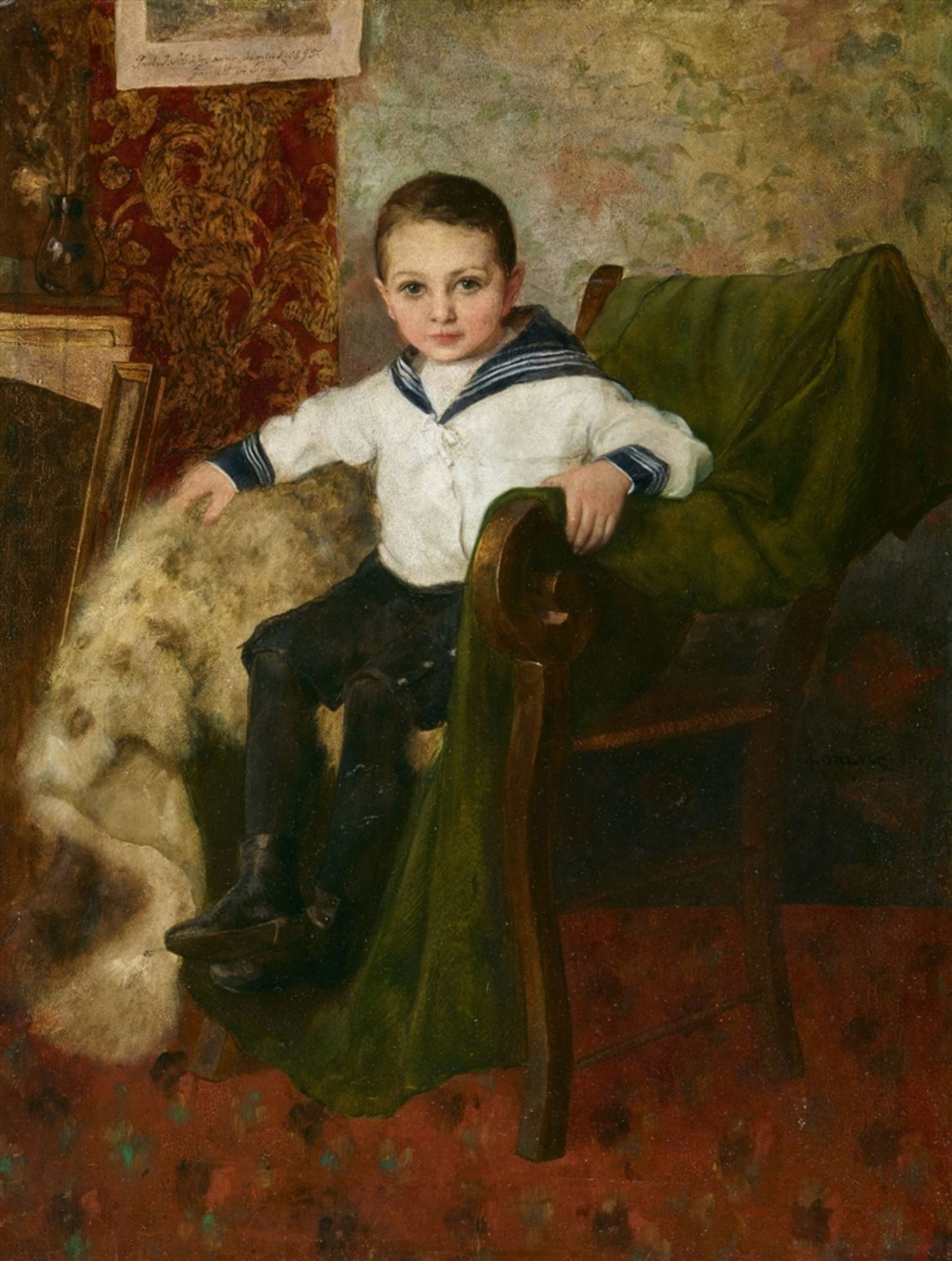 Emil OrlikKnabenporträt (Porträt Paul Schütz)Öl auf Malkarton 62,4 x 47,5 cm Gerahmt. In der