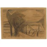 Lyonel FeiningerLandstraßeAquarell und Tuschfederzeichnung auf faserhaltigem Papier 24,6 x 35,1/35,5