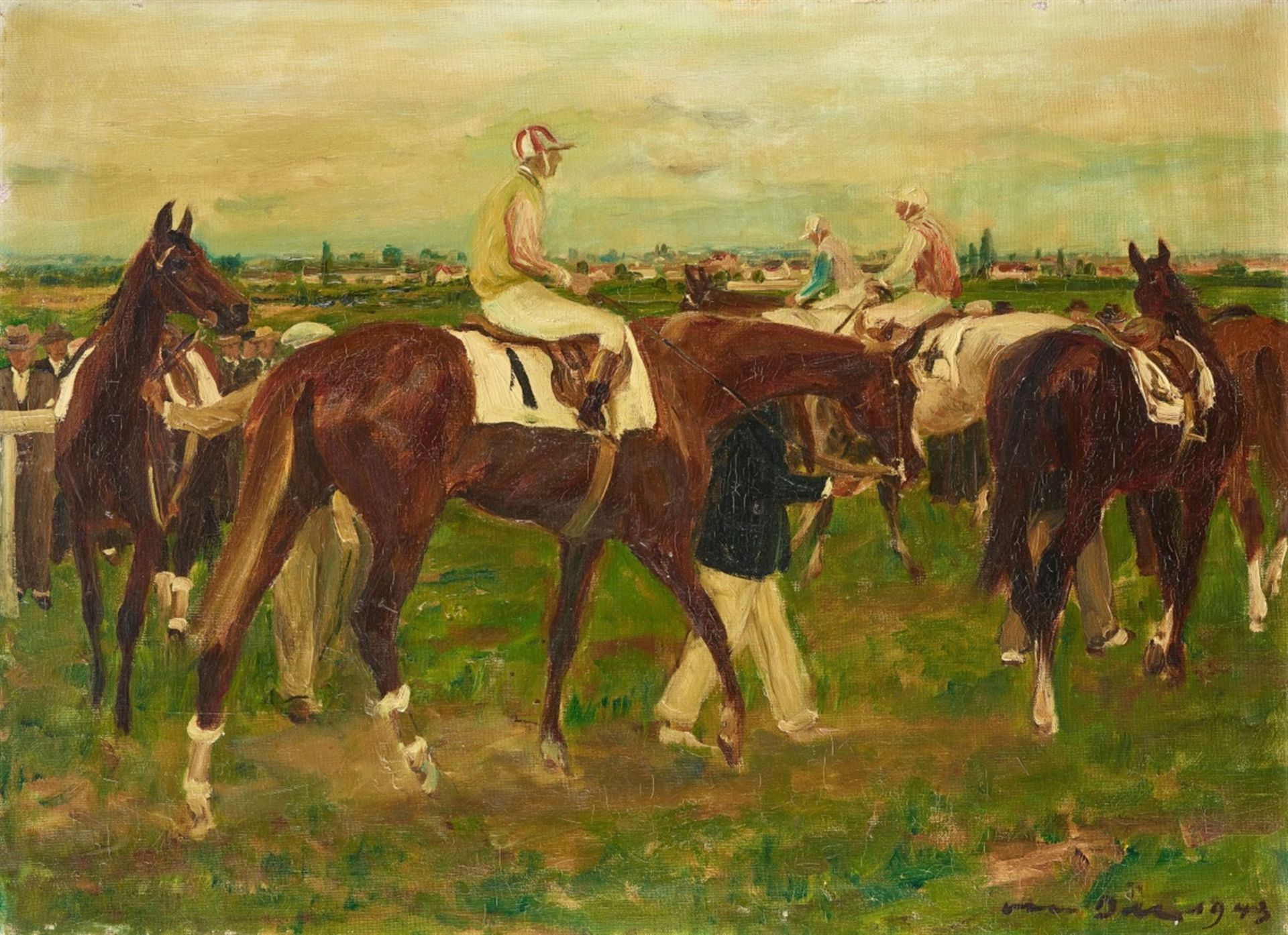 Otto DillJockeys vor dem RennenÖl auf Leinwand 62 x 85,5 cm Unten rechts braun signiert und