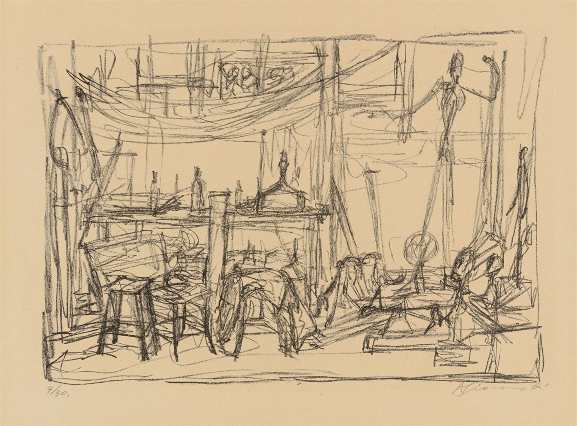 Alberto GiacomettiL'dans l'atelierOriginal-Lithographie auf Velin mit Wasserzeichen "Arches" 36,9